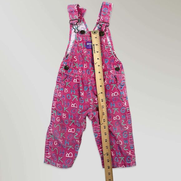 Vintage Oshkosh B'gosh Girl's Overalls Pink Alphabet Print Bibs Size 18 mos - Picture 7 of 10